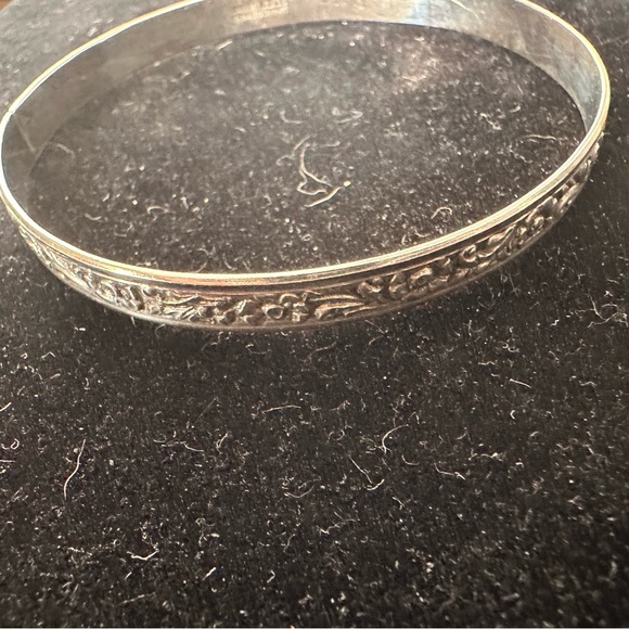 Vintage Danecraft Sterling Silver Floral Bangle Bracelet